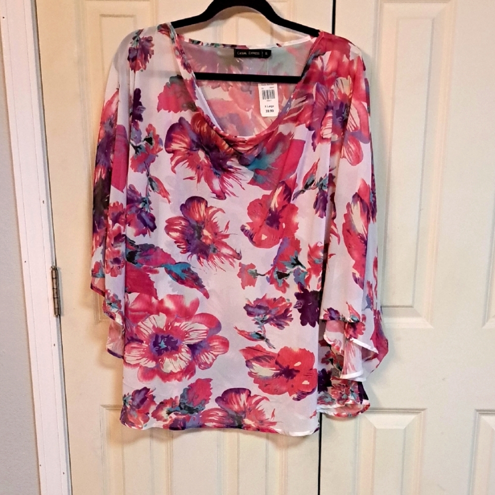 NWT.Floral Blouse - Pink and Purple